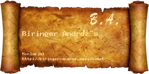 Biringer András névjegykártya